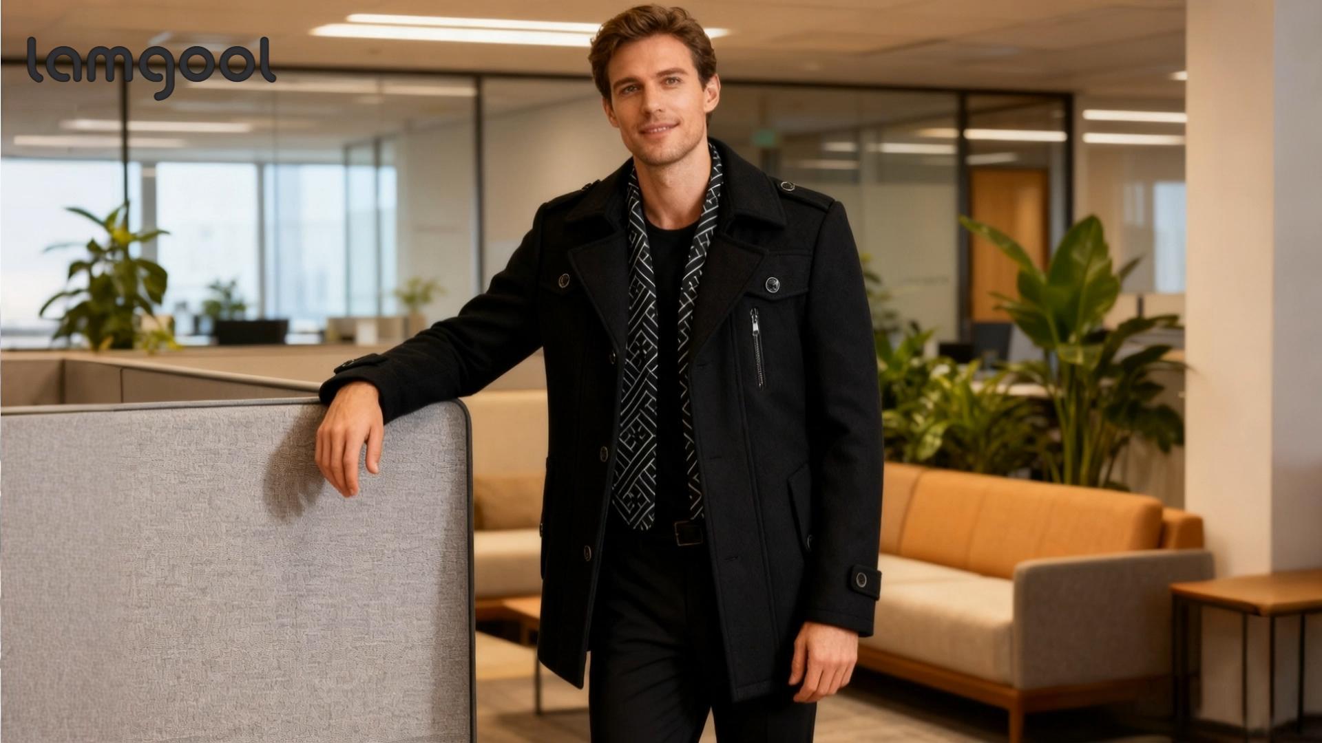 Amazon.com: Lamgool Men's Winter Mid Length Wool Blend Coat Single